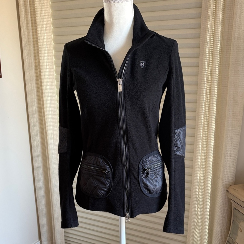 Toni Sailer Black Quilted Pocket Zip-Up Fleece Jacket US Size 4/6